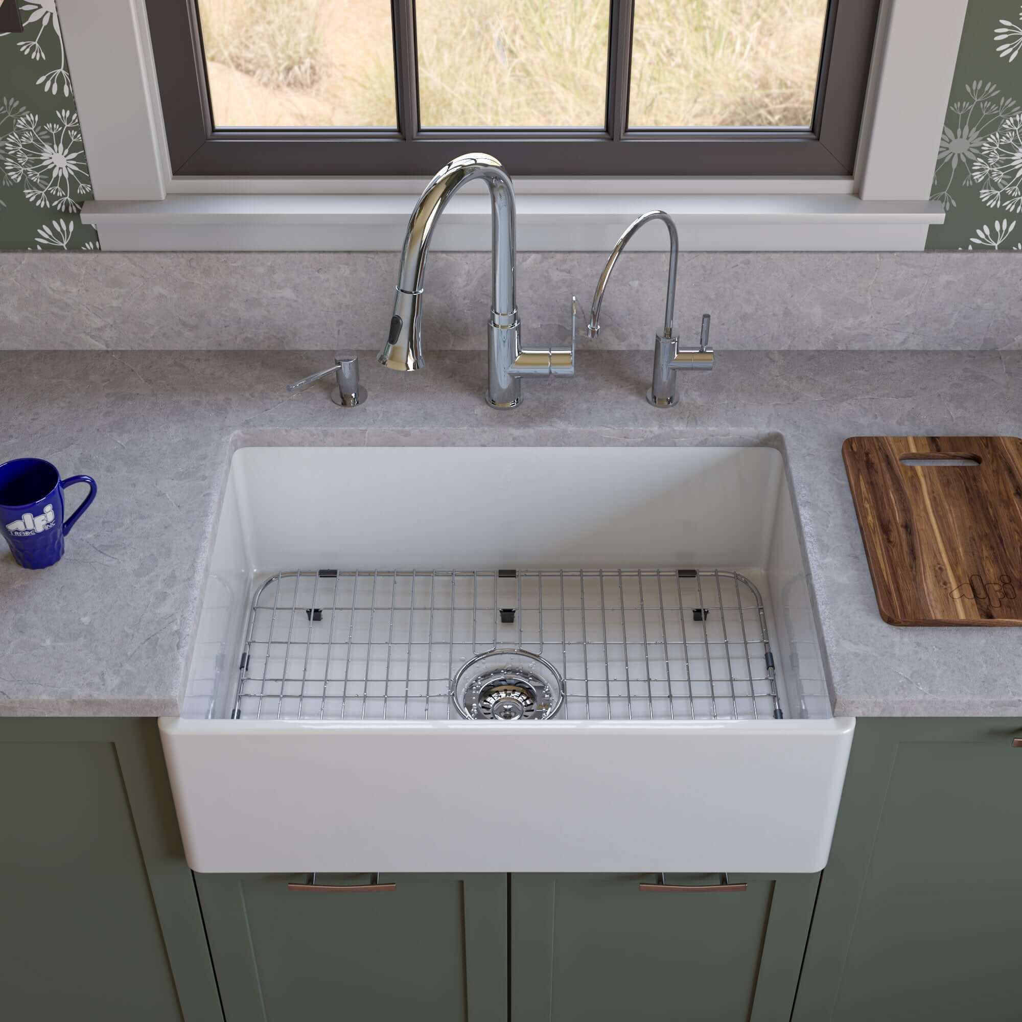 Alternate Image for ALFI 30" Contemporary Smooth Fireclay Farmhouse Apron Sink, White, AB510-W