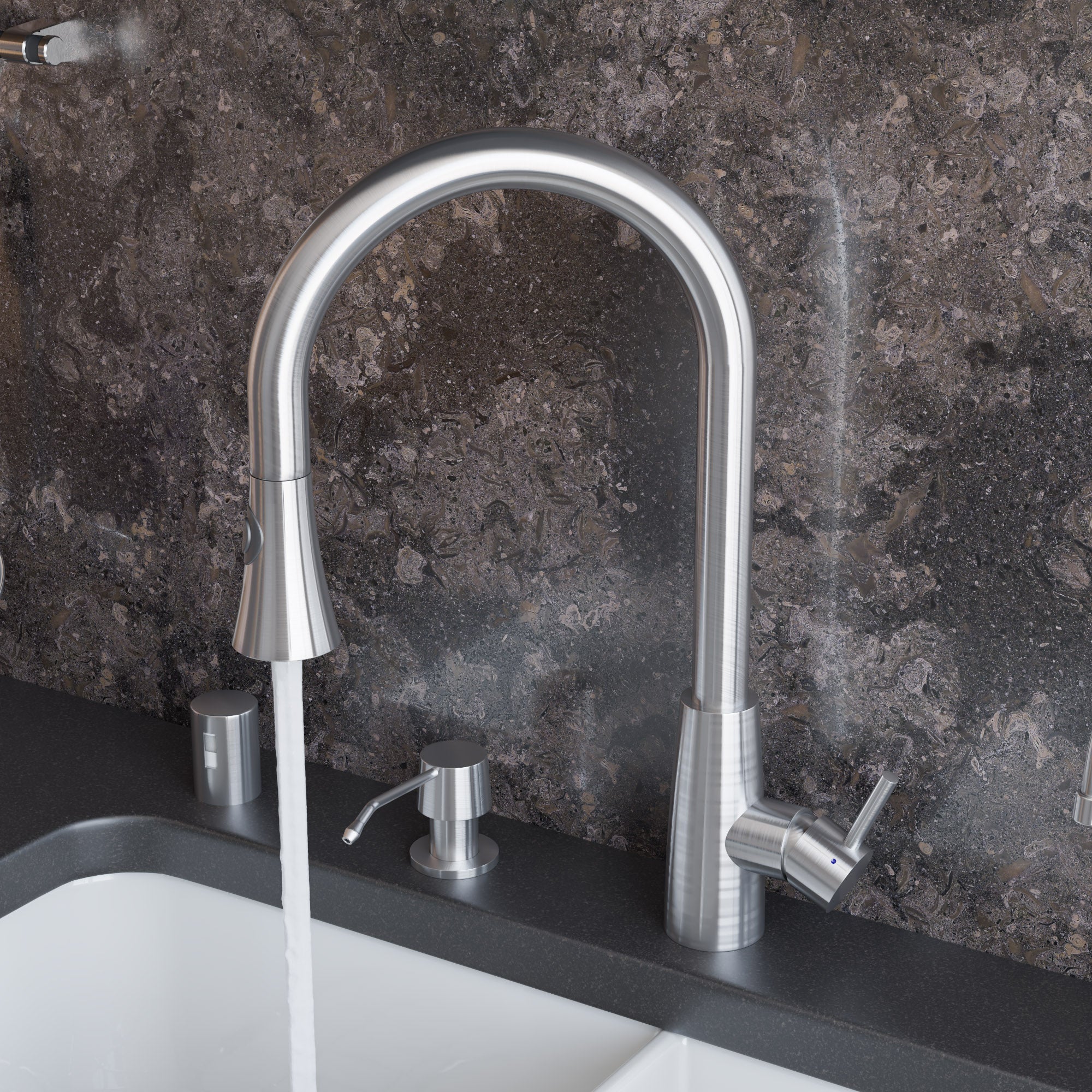 ALFI Solid Brushed Stainless Steel Pull Down Single Hole Kitchen Faucet, AB2034-BSS