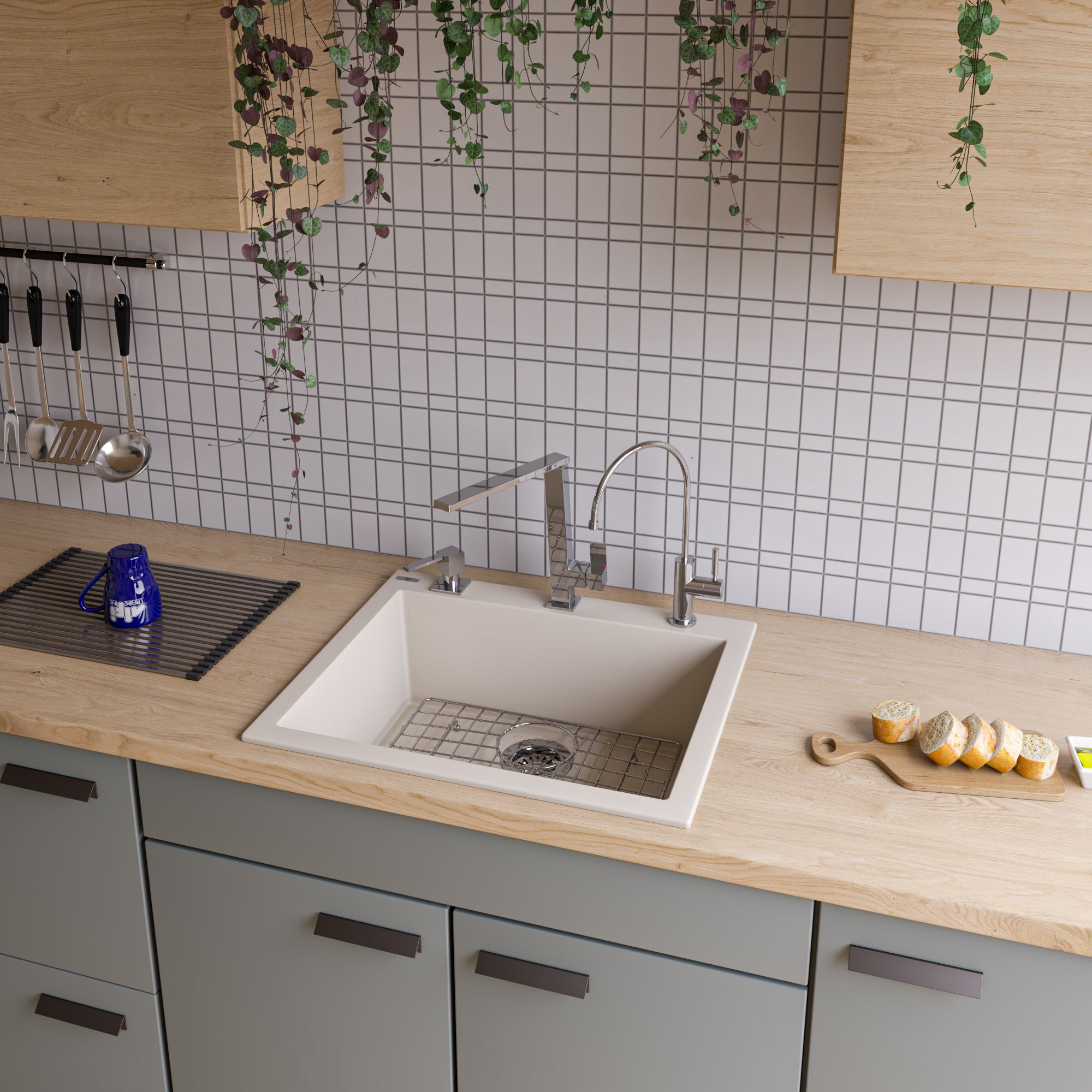 Alternate Image for ALFI Biscuit 24" Drop-In Single Bowl Granite Composite Kitchen Sink, AB2420DI-B