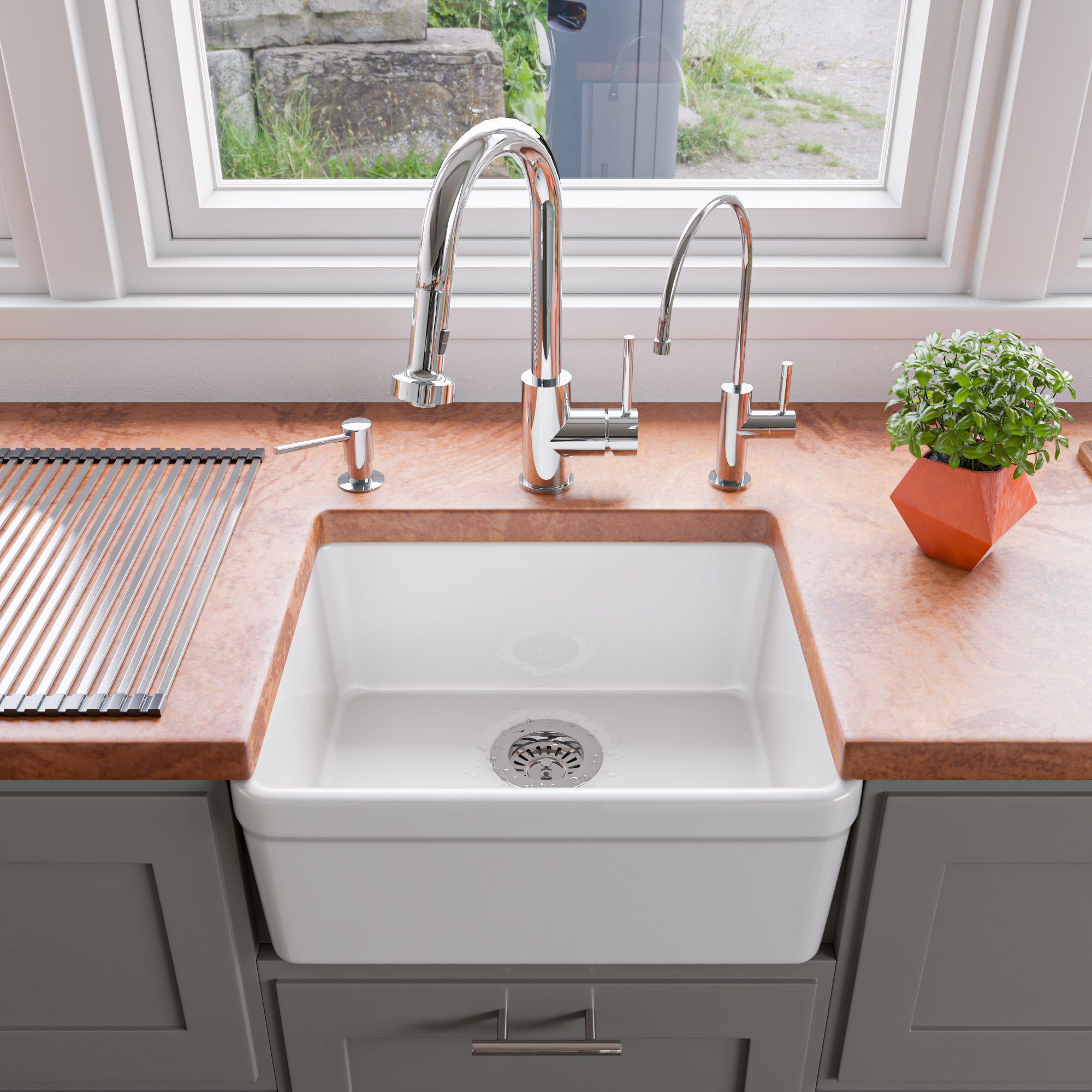 Alternate Image for ALFI brand 20" Single Bowl Apron Fireclay Farmhouse Kitchen Sink, White, AB507