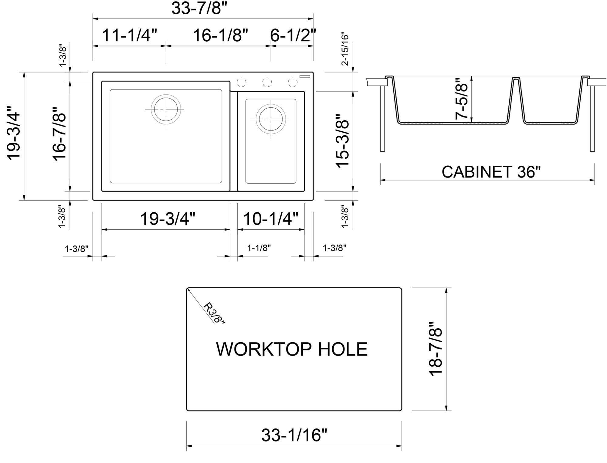 Alternate Image for ALFI Biscuit 34" Double Bowl Drop In Granite Composite Kitchen Sink, AB3319DI-B