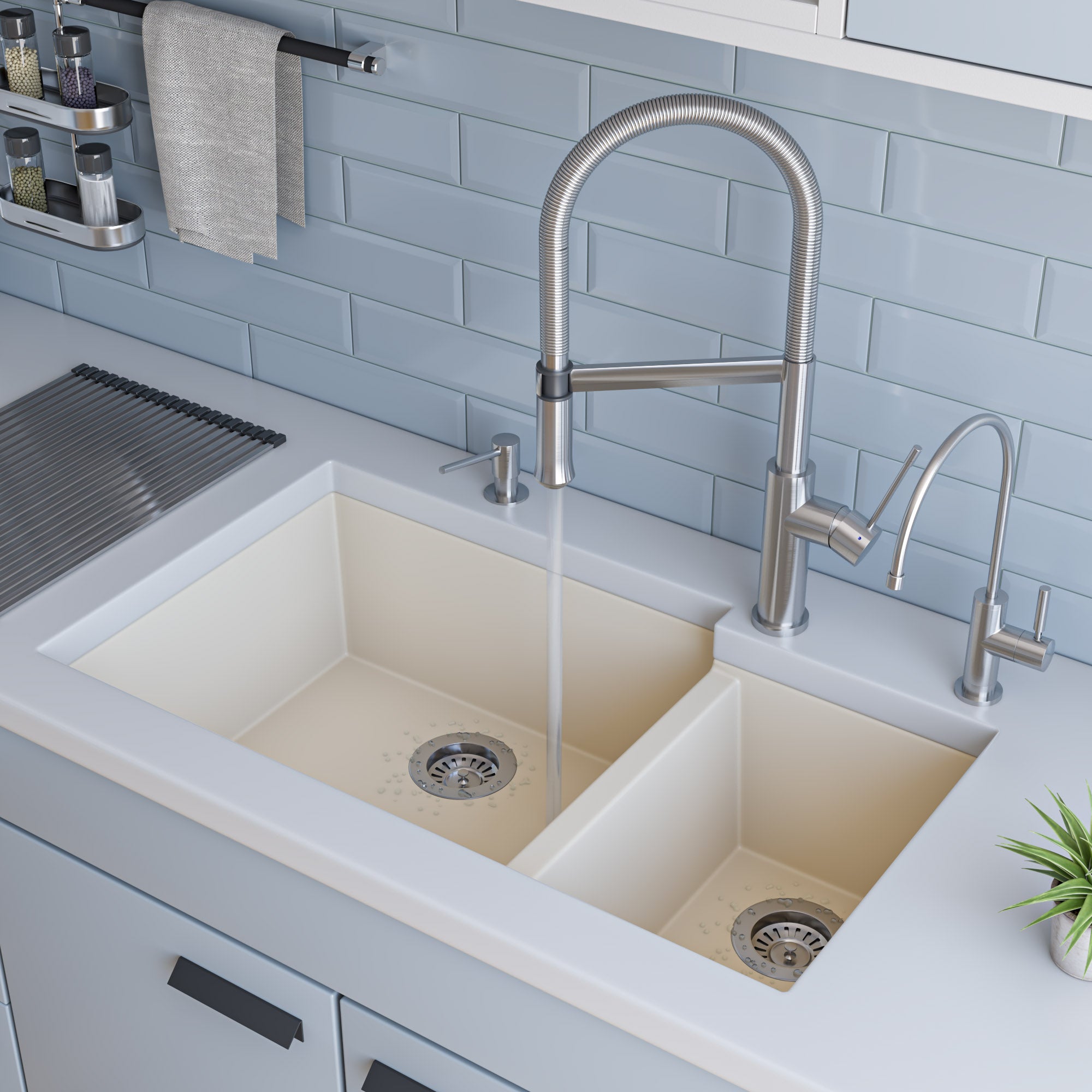 Alternate Image for ALFI Biscuit 34" Double Bowl Undermount Granite Composite Kitchen Sink, AB3319UM-B
