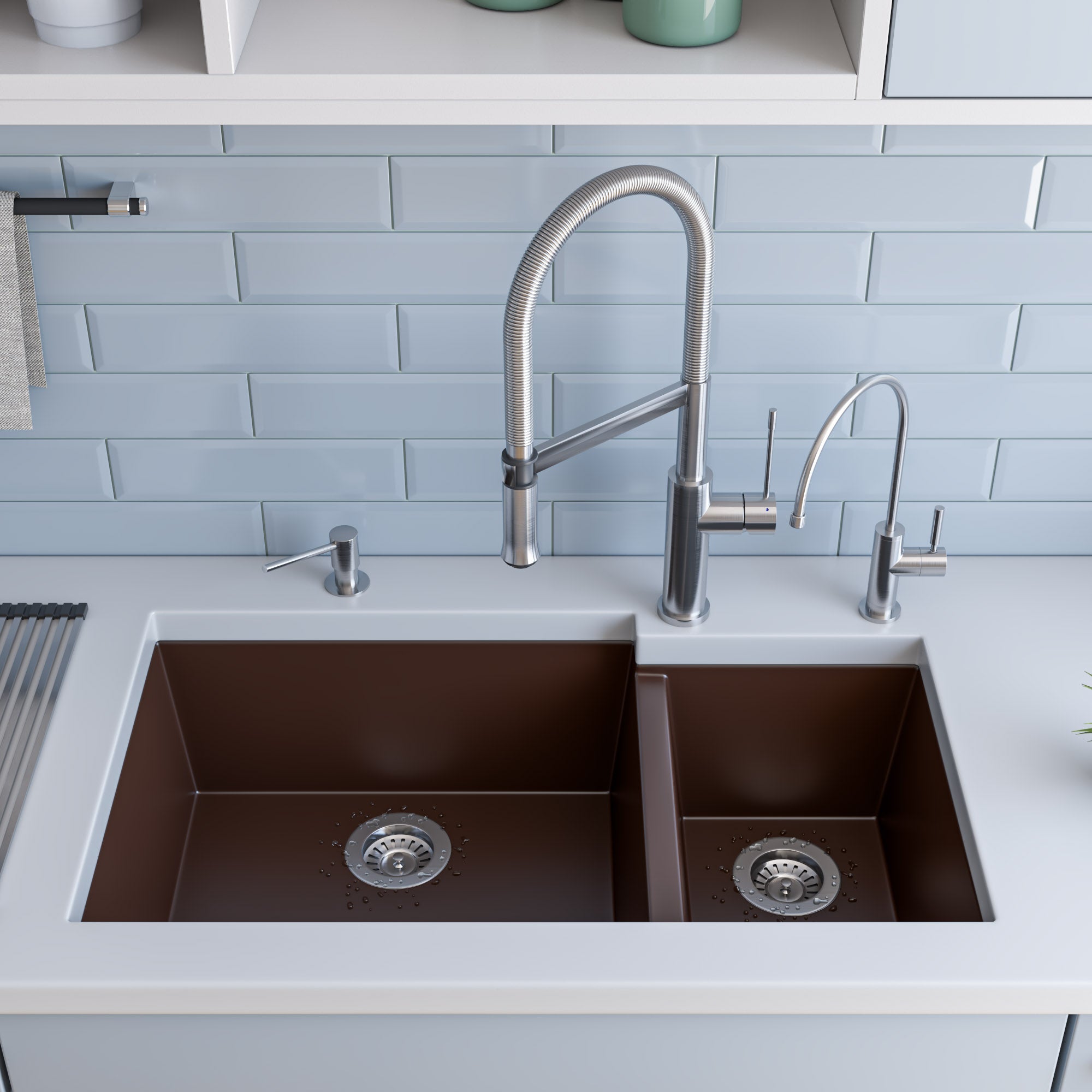 Alternate Image for ALFI brand AB3319UM-C Chocolate 34" Double Bowl Undermount Granite Composite Kitchen Sink