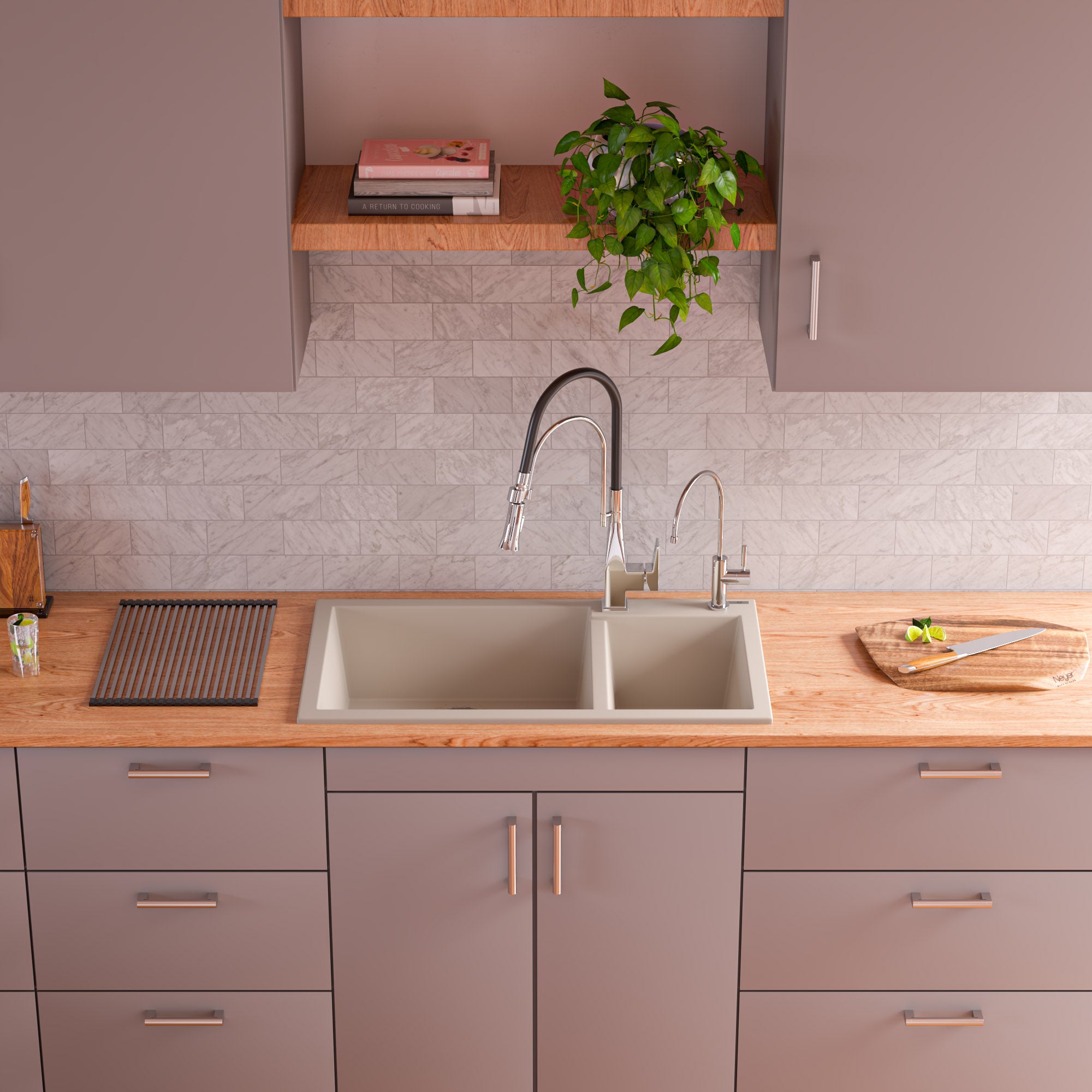 Alternate Image for ALFI Biscuit 34" Double Bowl Drop In Granite Composite Kitchen Sink, AB3319DI-B