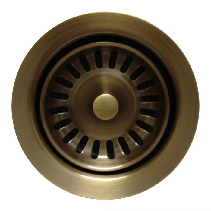 Whitehaus 3 1/2" Waste Disposer Trim with Matching Basket Strainer for Deep Fireclay Sinks, Antique Brass, WH202-AB