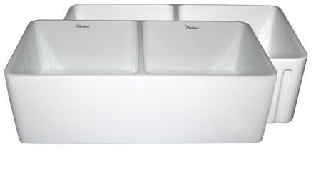 Alternate Image for Whitehaus 33" Fireclay Double Bowl Farmhouse Apron Sink, White, WHFLPLN3318