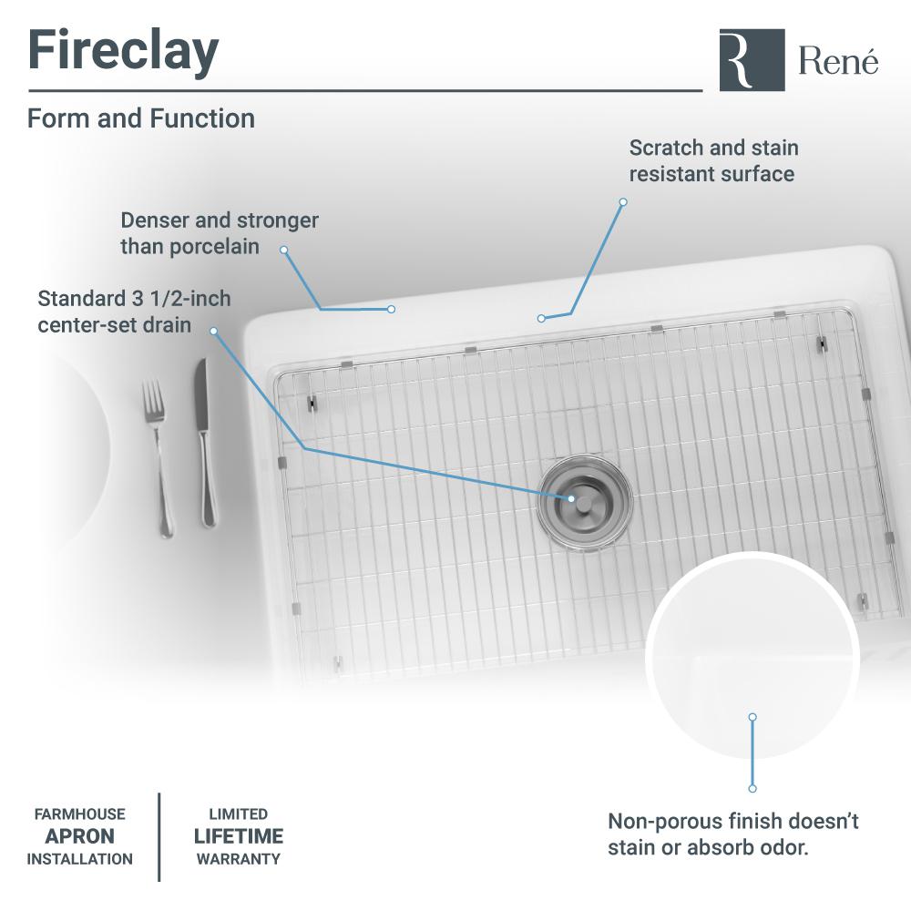 Alternate Image for Rene 30" Fireclay Farmhouse Sink, White, Smooth/Edge R10-3005-ST-B