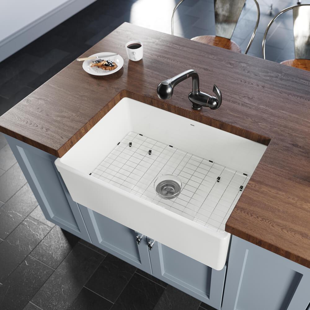 Rene 30" Fireclay Farmhouse Sink, White, Smooth/Edge R10-3005-ST-B - The Sink Boutique