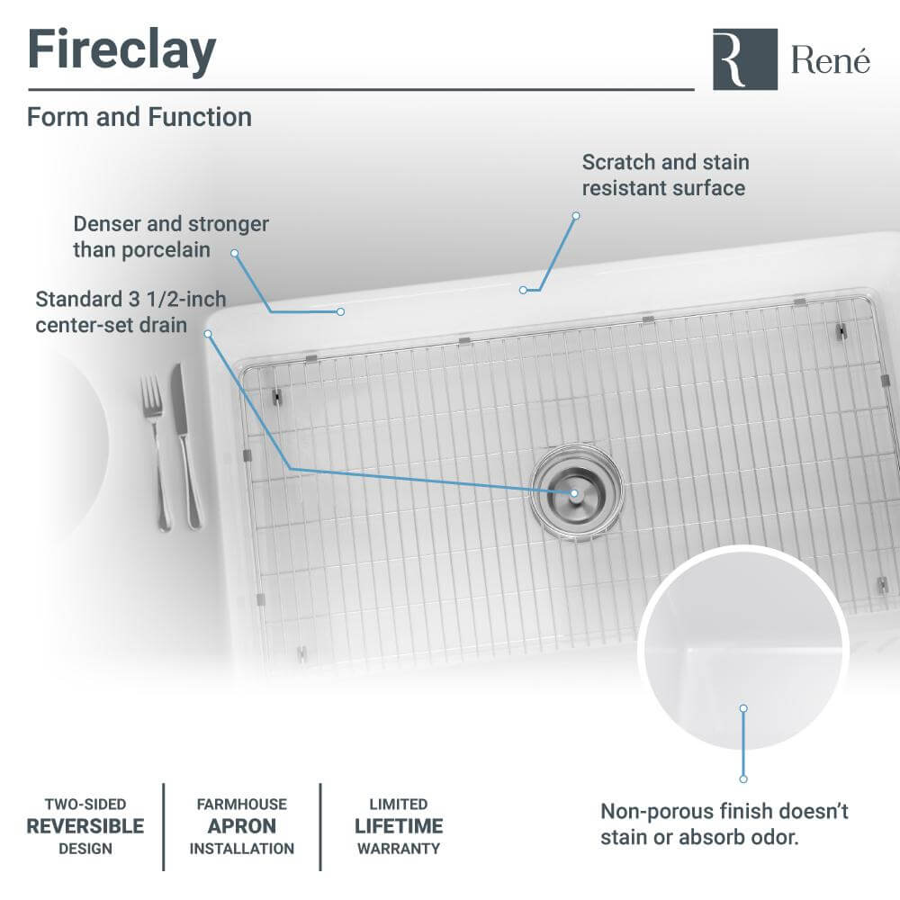 Alternate Image for Rene 33" Fireclay Farmhouse Sink, White, R10-3001-ST-B