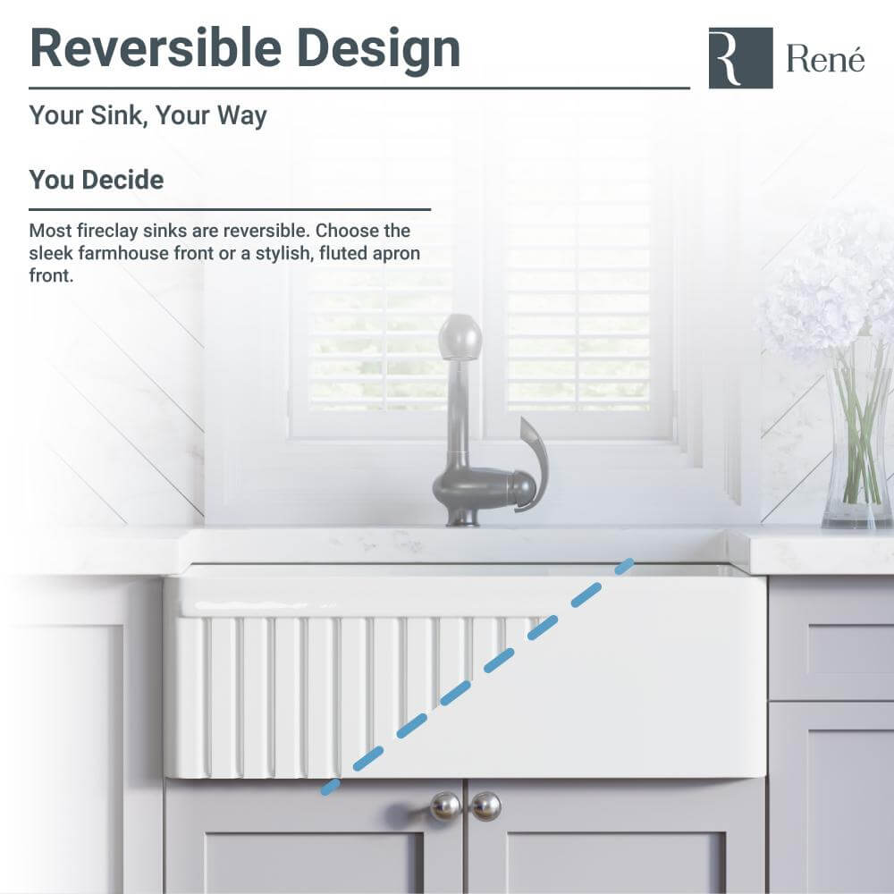Alternate Image for Rene 30" Fireclay Farmhouse Sink, White, Smooth/Fluted, R10-3002-ST-B