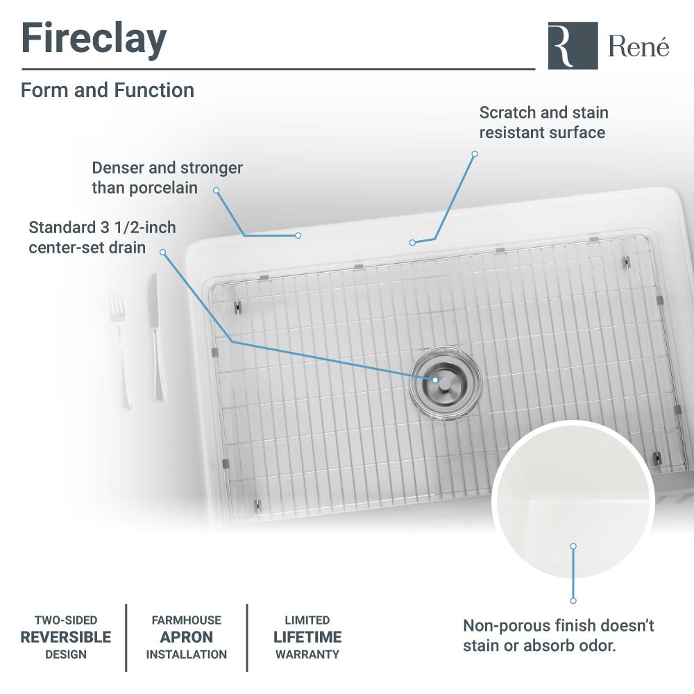 Alternate Image for Rene 30" Fireclay Farmhouse Sink, White, Smooth/Fluted, R10-3002-ST-B