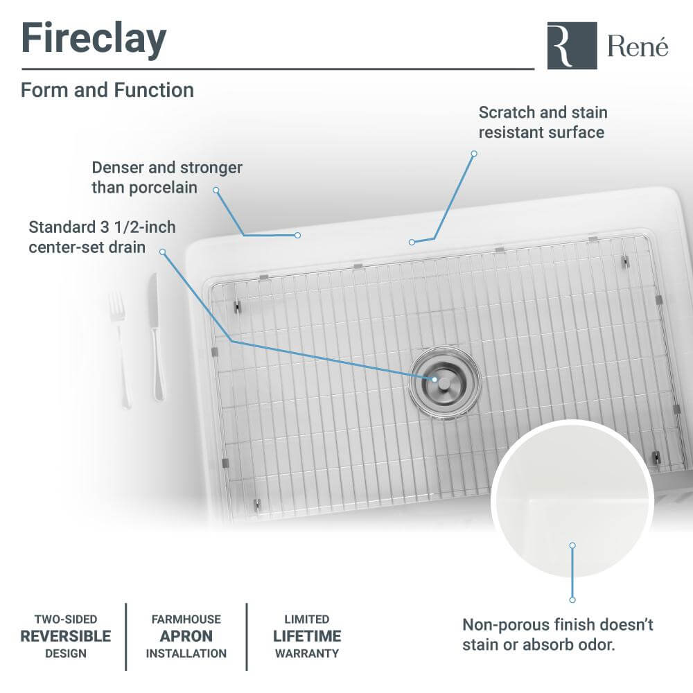 Alternate Image for Rene 30" Fireclay Farmhouse Sink, White, Smooth/Fluted, R10-3002-ST-B