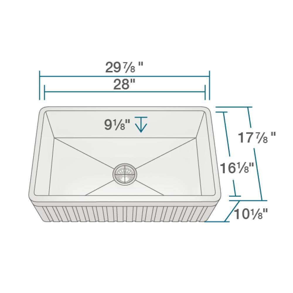 Alternate Image for Rene 30" Fireclay Farmhouse Sink, White, Smooth/Fluted, R10-3002-ST-B