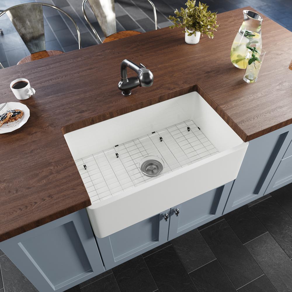Rene 30" Fireclay Farmhouse Sink, White, Smooth/Fluted, R10-3002-ST-B - The Sink Boutique