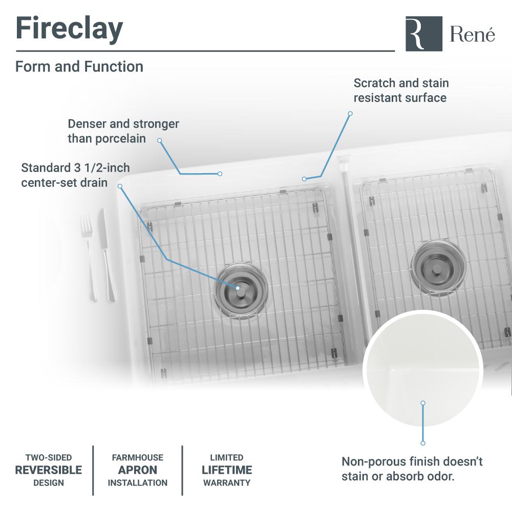 Alternate Image for Rene 33" Fireclay Farmhouse Sink, 60/40 Double Bowl, White, R10-3003-ST-B