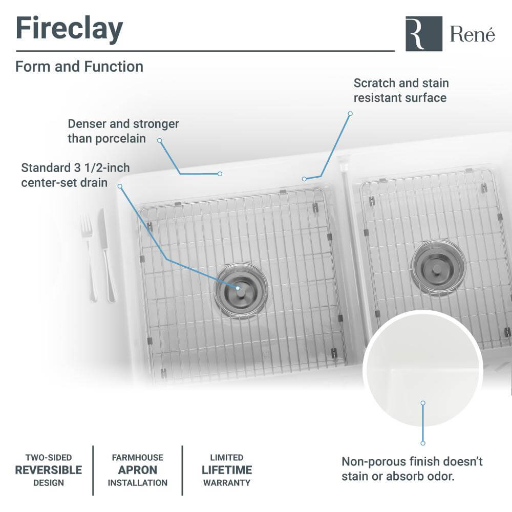 Alternate Image for Rene 33" Fireclay Farmhouse Sink, 60/40 Double Bowl, White, R10-3003-ST-B