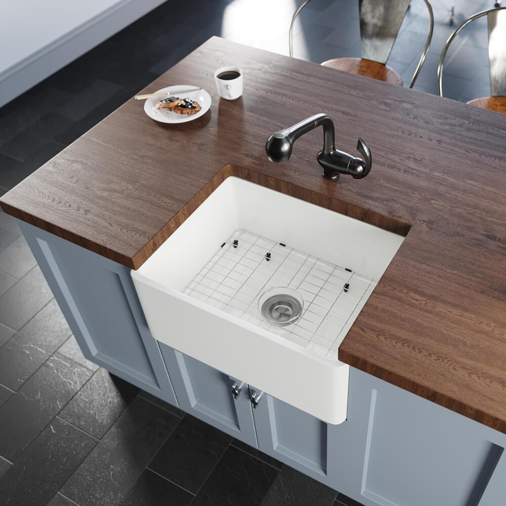 Rene 24" Fireclay Farmhouse Sink, White, R10-3004-ST-B - The Sink Boutique