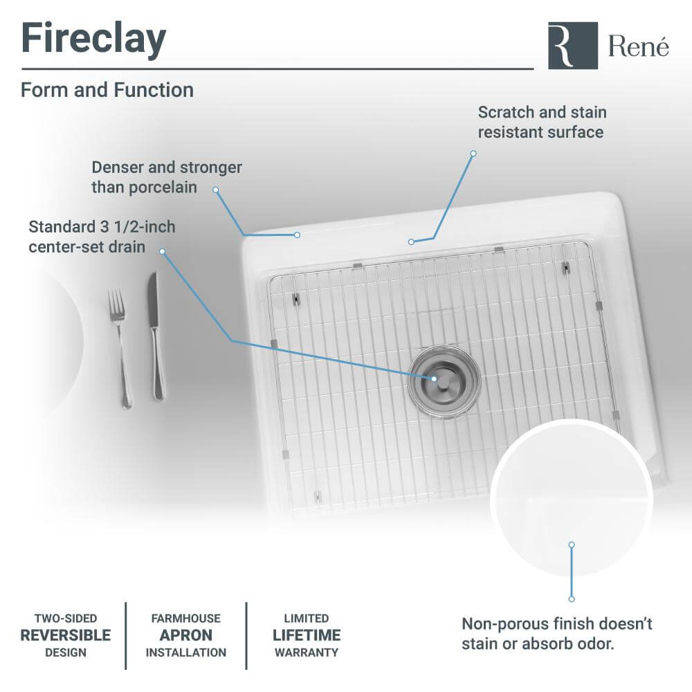 Alternate Image for Rene 24" Fireclay Farmhouse Sink, White, R10-3004-ST-B