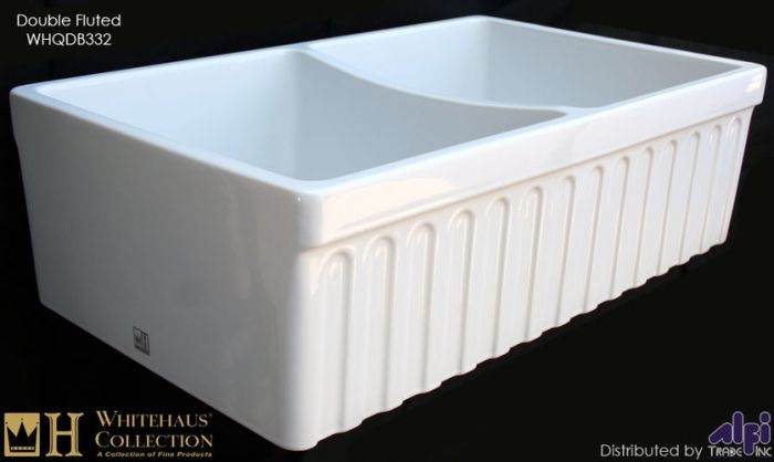 Alternate Image for Whitehaus 33'' Fireclay Double Bowl Farmhouse Apron Sink, White, WHQDB332