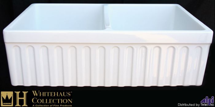 Alternate Image for Whitehaus 33'' Fireclay Double Bowl Farmhouse Apron Sink, White, WHQDB332