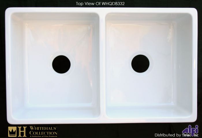 Alternate Image for Whitehaus 33'' Fireclay Double Bowl Farmhouse Apron Sink, White, WHQDB332