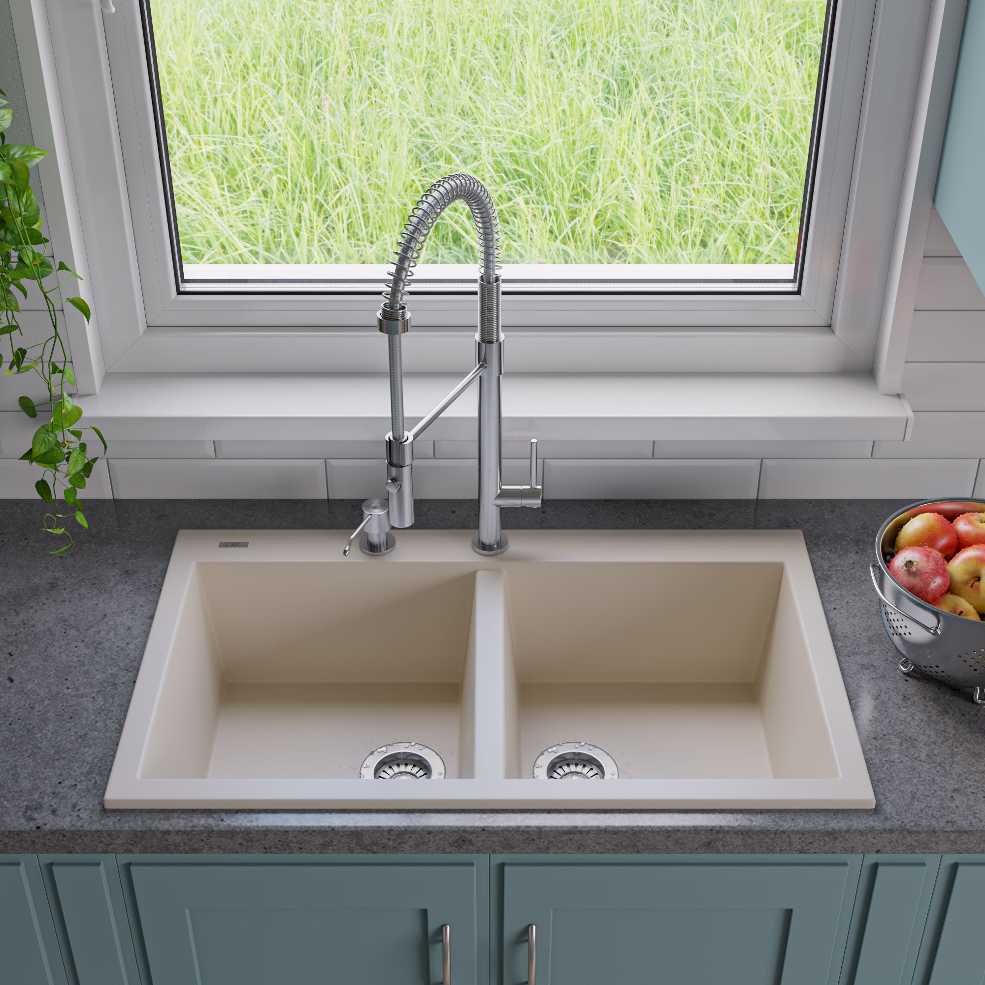 Alternate Image for ALFI Biscuit 34" Drop-In Double Bowl Granite Composite Kitchen Sink, AB3420DI-B