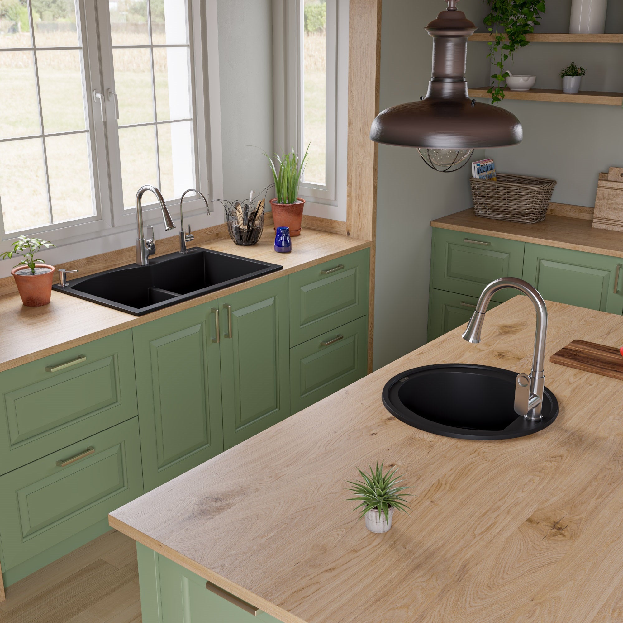 Alternate Image for ALFI Black 20" Drop-In Round Granite Composite Kitchen Prep Sink, AB2020DI-BLA