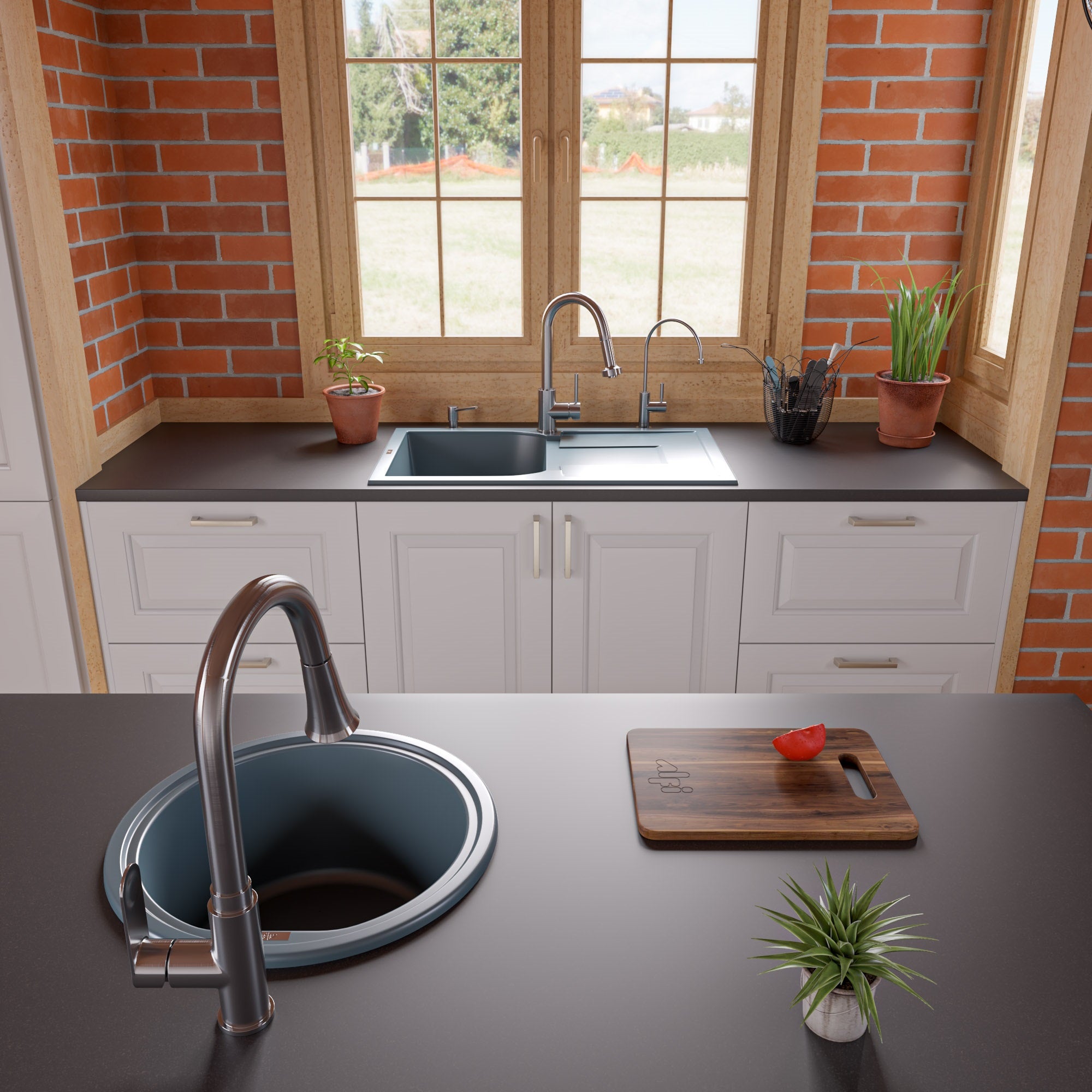 Alternate Image for ALFI brand AB1717DI-T Titanium 17" Drop-In Round Granite Composite Kitchen Prep Sink