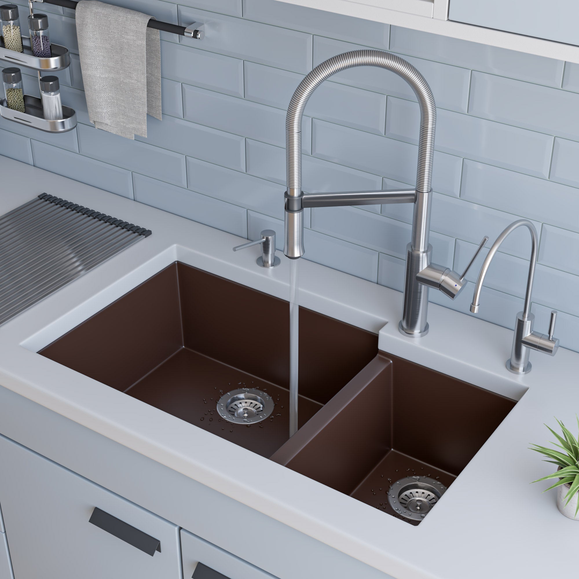Alternate Image for ALFI brand AB3319UM-C Chocolate 34" Double Bowl Undermount Granite Composite Kitchen Sink