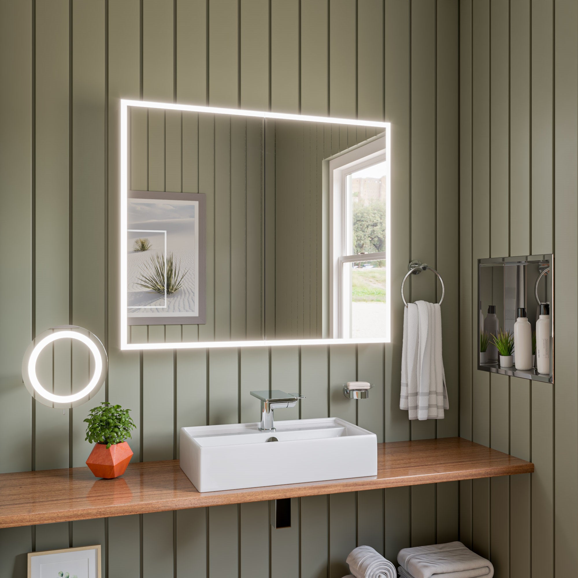 Alternate Image for ALFI brand ABM9WLED-PC Polished Chrome Wall Mount Round 9" 5x Magnifying Cosmetic Mirror with Light