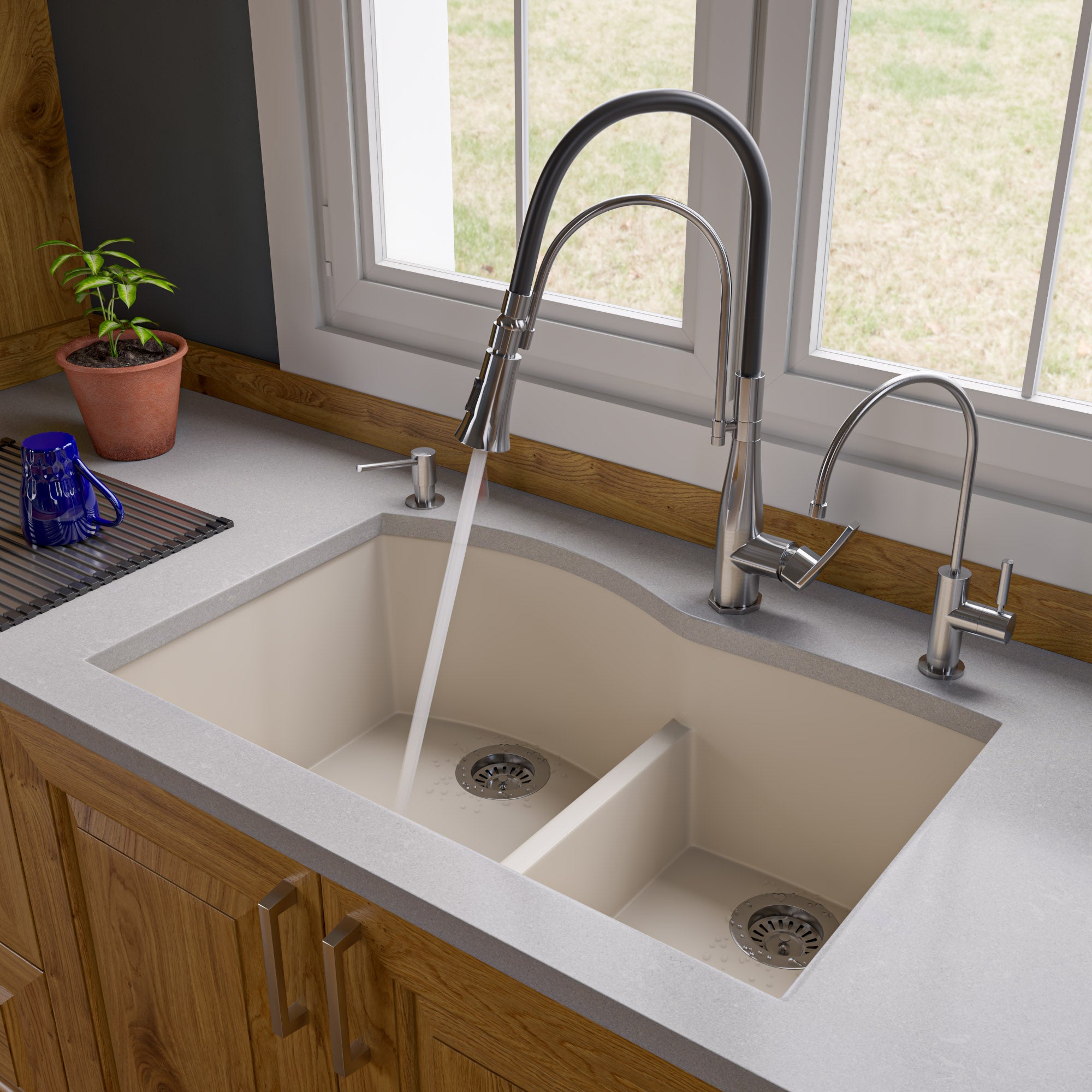 Alternate Image for ALFI Biscuit 33" Double Bowl Undermount Granite Composite Kitchen Sink, AB3320UM-B