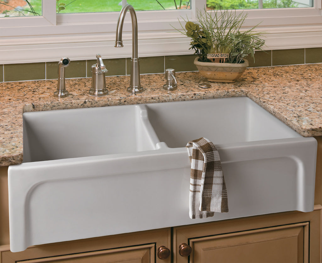 ALFI 39" Arched Double Bowl Thick Wall Fireclay Farmhouse Sink, White, AB3918ARCH-W
