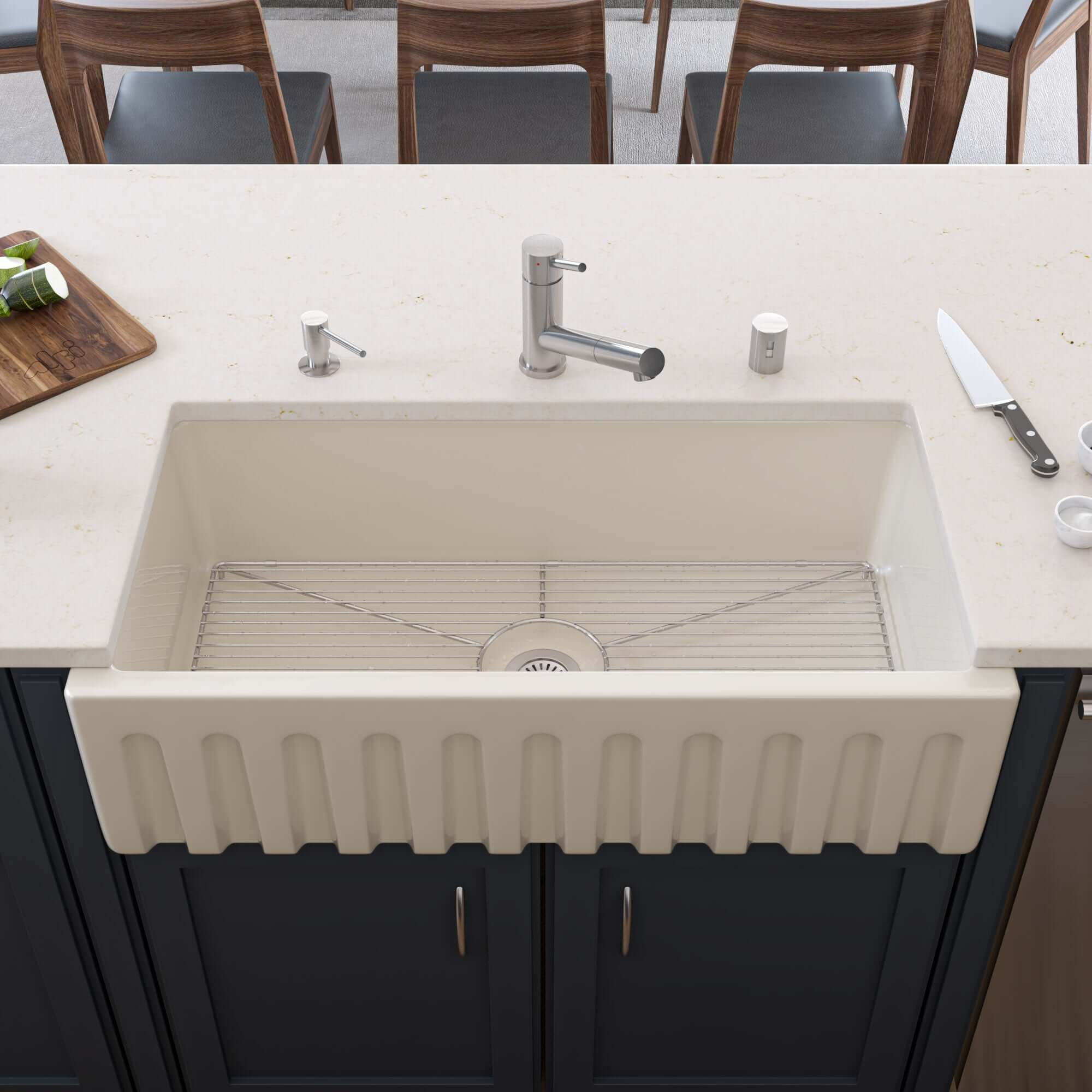 Alternate Image for ALFI 36" Single Bowl Fireclay Farmhouse Kitchen Sink, Biscuit, Reversible, AB3618HS-B