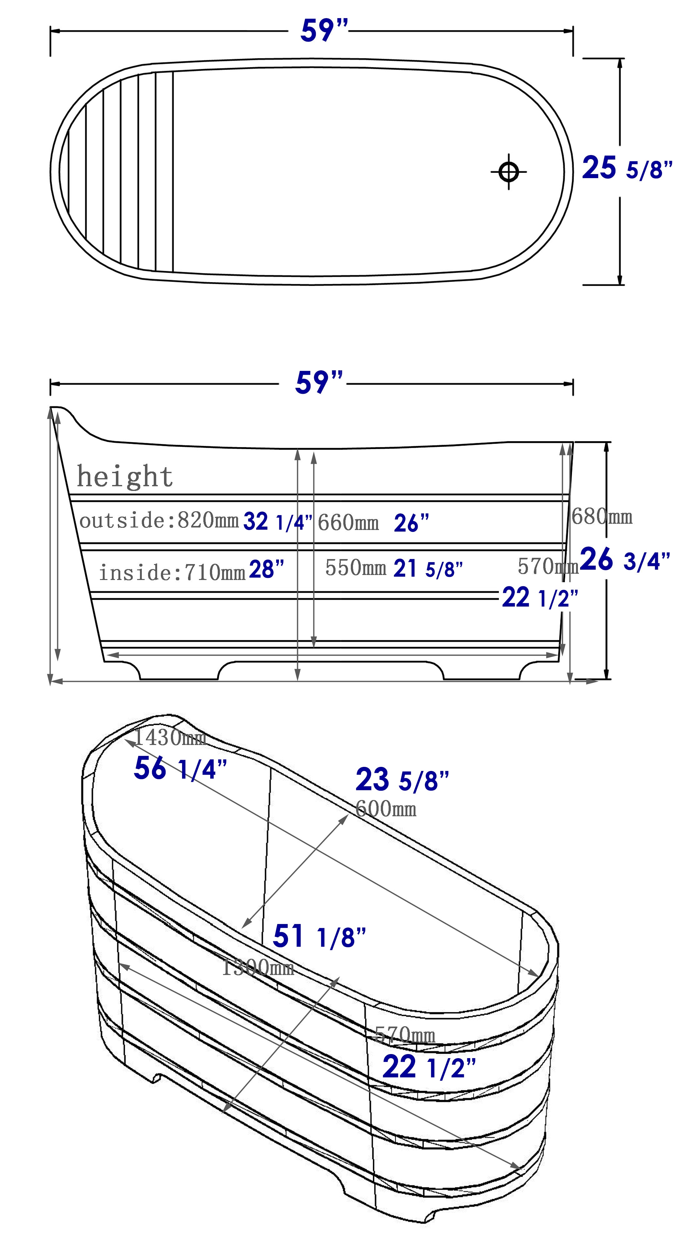 Alternate Image for ALFI brand AB1103 59" Free Standing Cedar Wood Bathtub with Bench