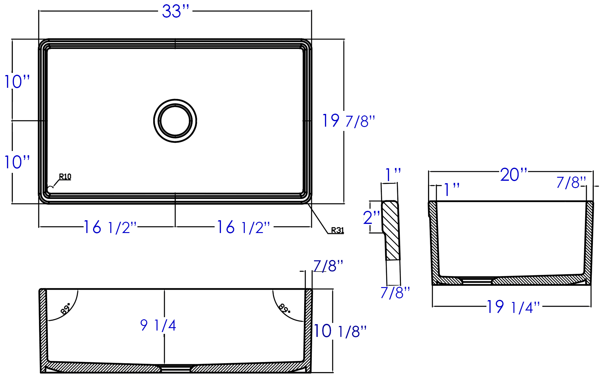 Alternate Image for ALFI 33" Fluted Single Bowl Fireclay Farmhouse Apron Sink, White, AB532-W