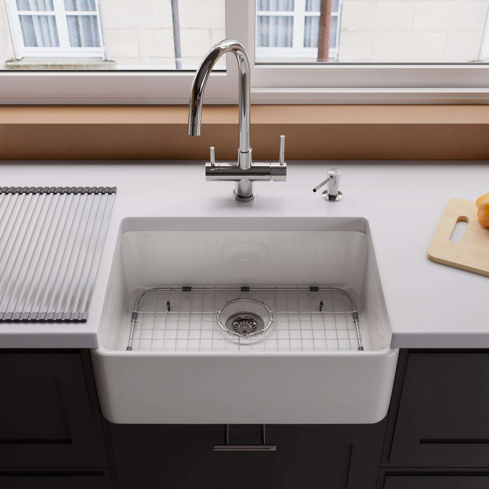 Alternate Image for ALFI 23" Fireclay Smooth Apron Single Bowl Farmhouse Apron Sink, White, AB503-W