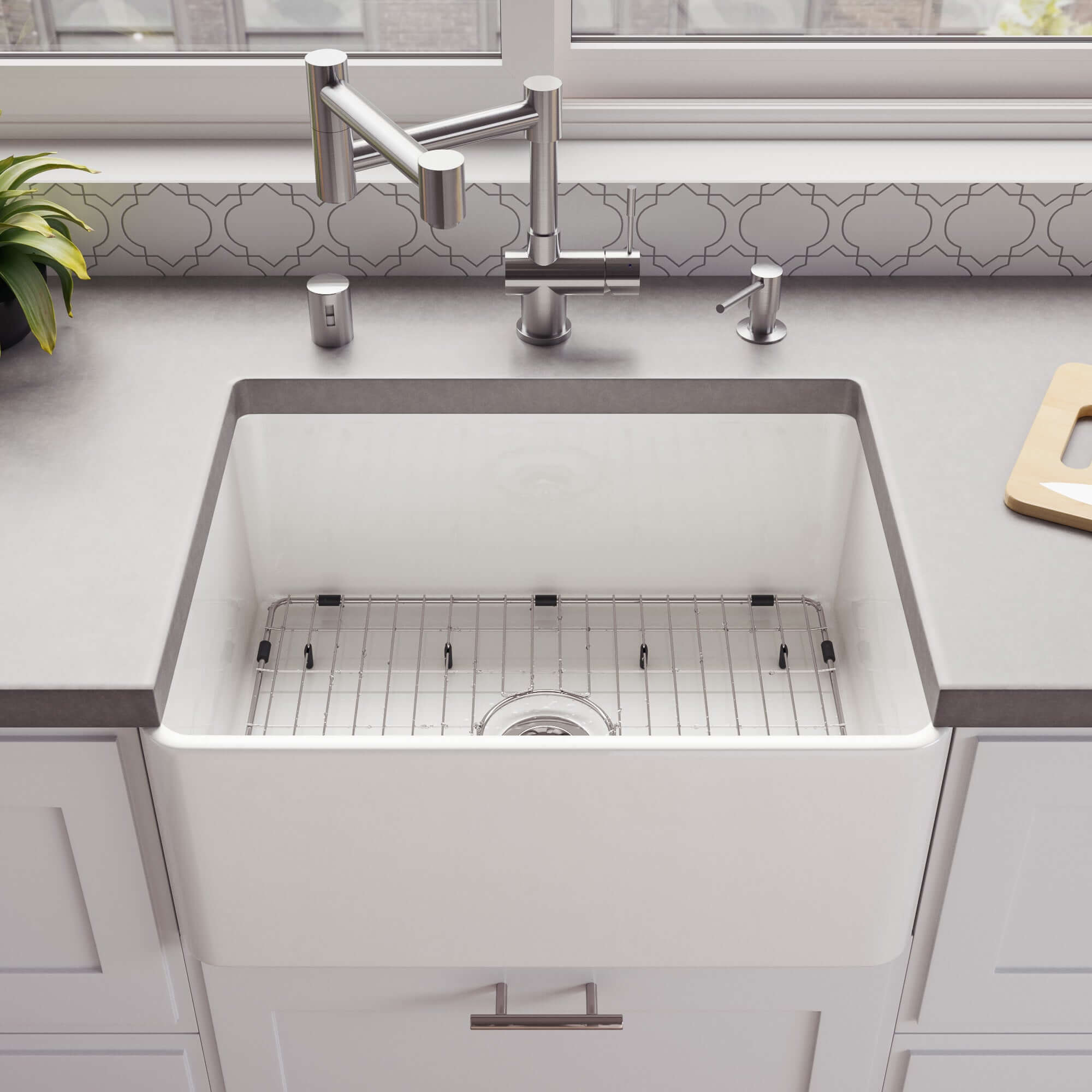 Alternate Image for ALFI brand 24" Fireclay Farmhouse Sink, White, No Faucet Hole, ABF2418-W