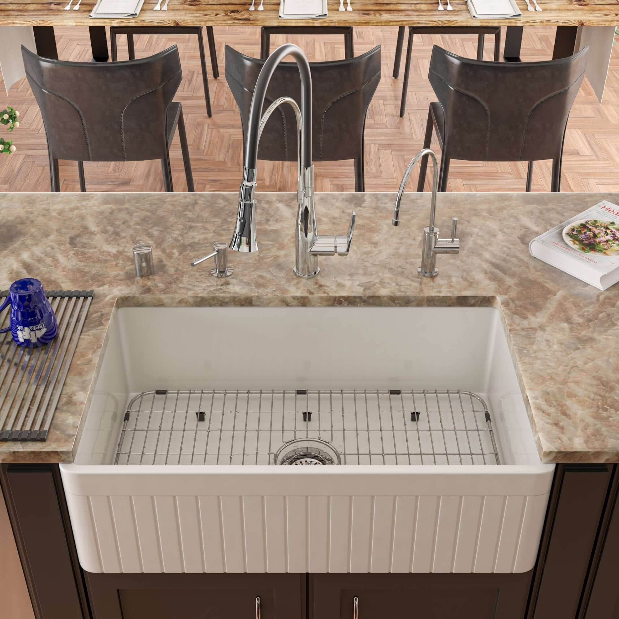 Alternate Image for ALFI 33" Fluted Single Bowl Fireclay Farmhouse Apron Sink, White, AB532-W