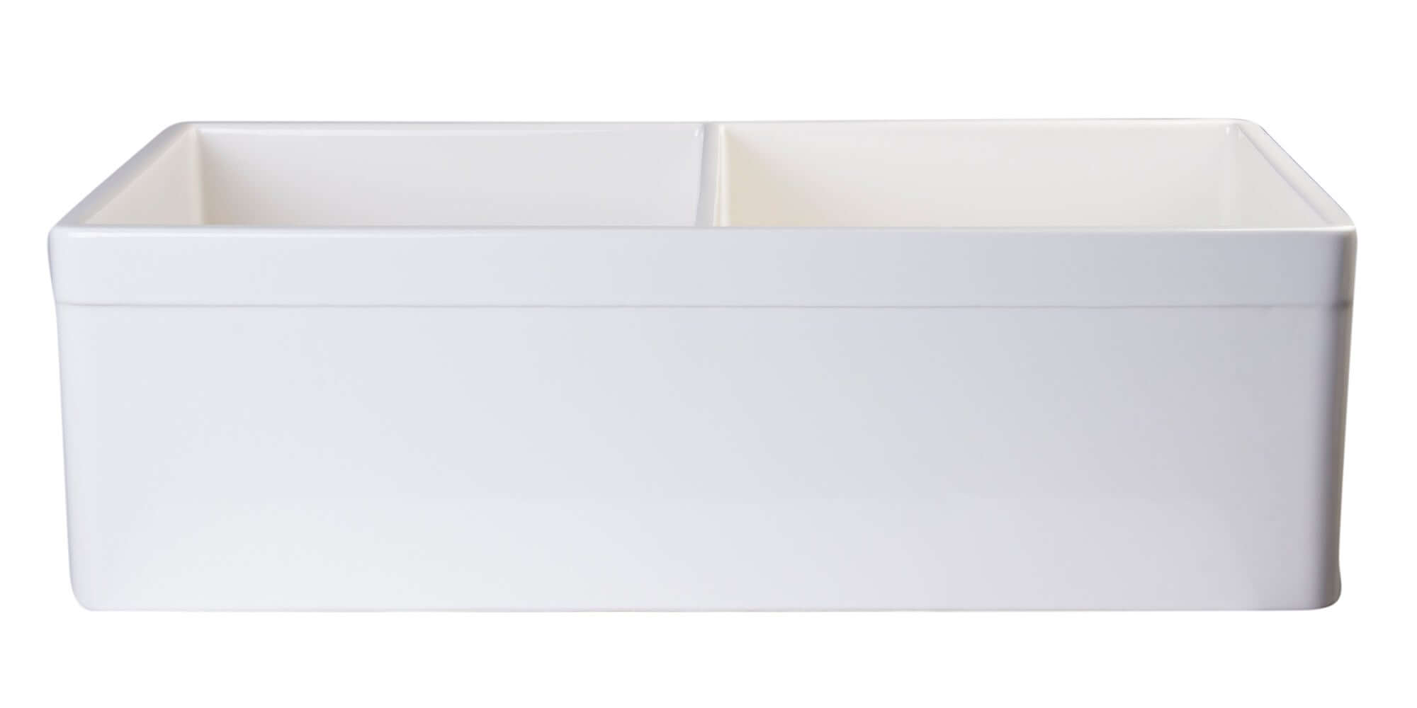 ALFI brand AB539-B Decorative Lip Farmhouse Apron Fireclay 32 in. Double Basin Kitchen Sink in Biscuit - The Sink Boutique