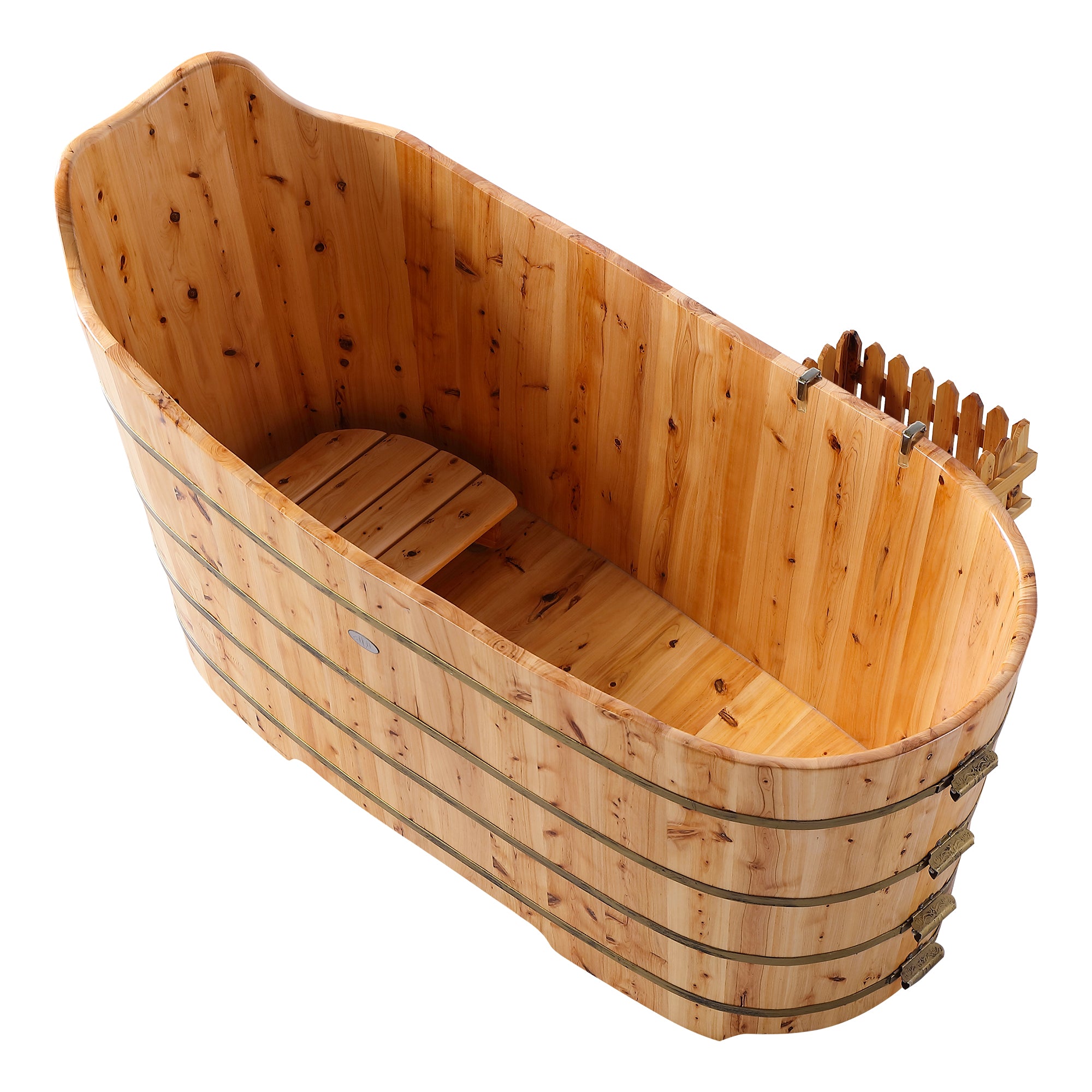 Alternate Image for ALFI brand AB1103 59" Free Standing Cedar Wood Bathtub with Bench