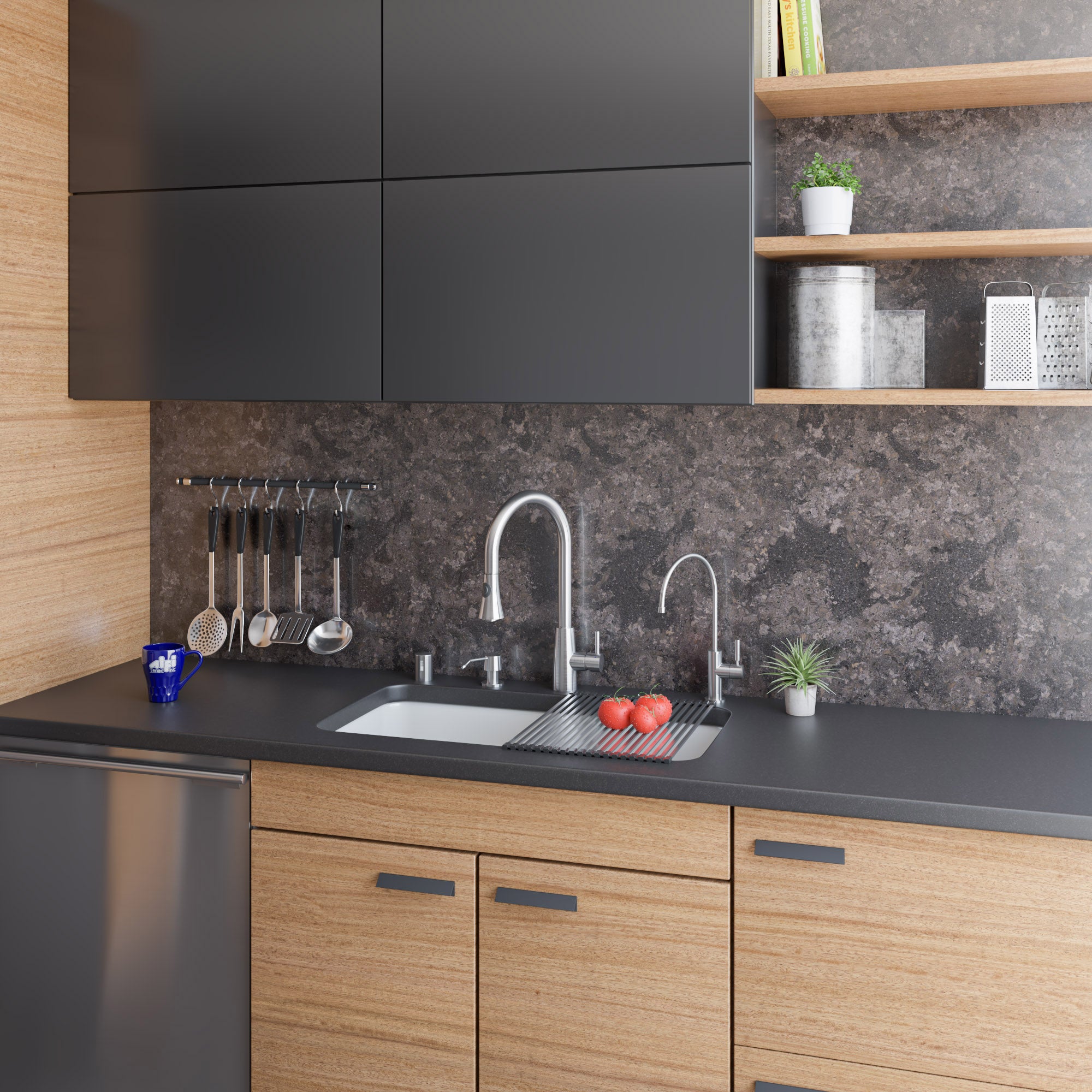 Alternate Image for ALFI Solid Brushed Stainless Steel Pull Down Single Hole Kitchen Faucet, AB2034-BSS