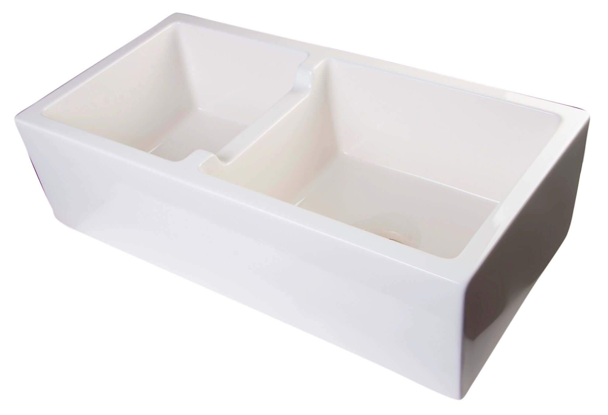 ALFI brand AB3618DB-B 36" Biscuit Smooth Apron Thick Wall Fireclay Double Bowl Farm Sink
