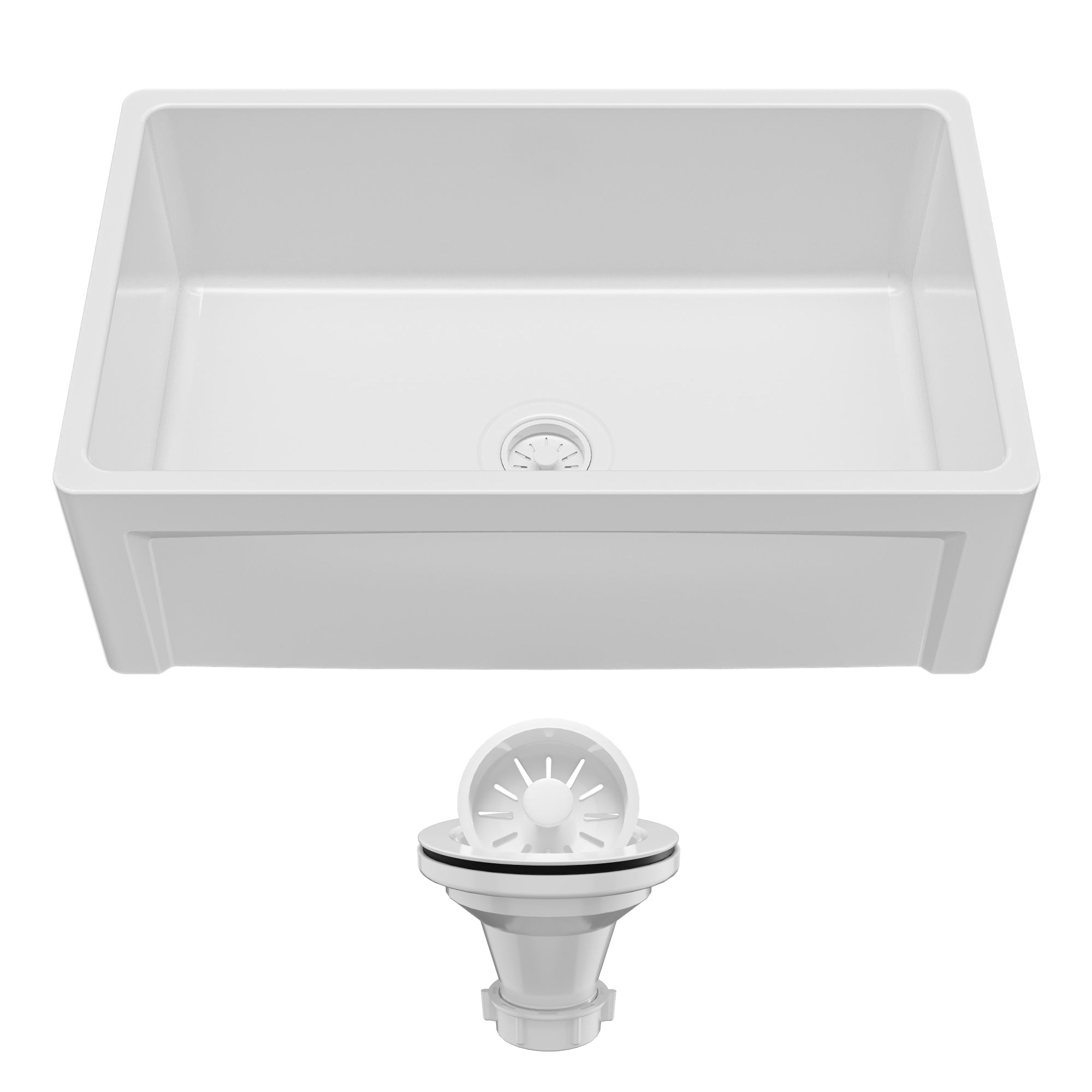 Main Image of Karran Fireclay 30" Fireclay Farmhouse Sink with Accessories, White, FCP30SBWH
