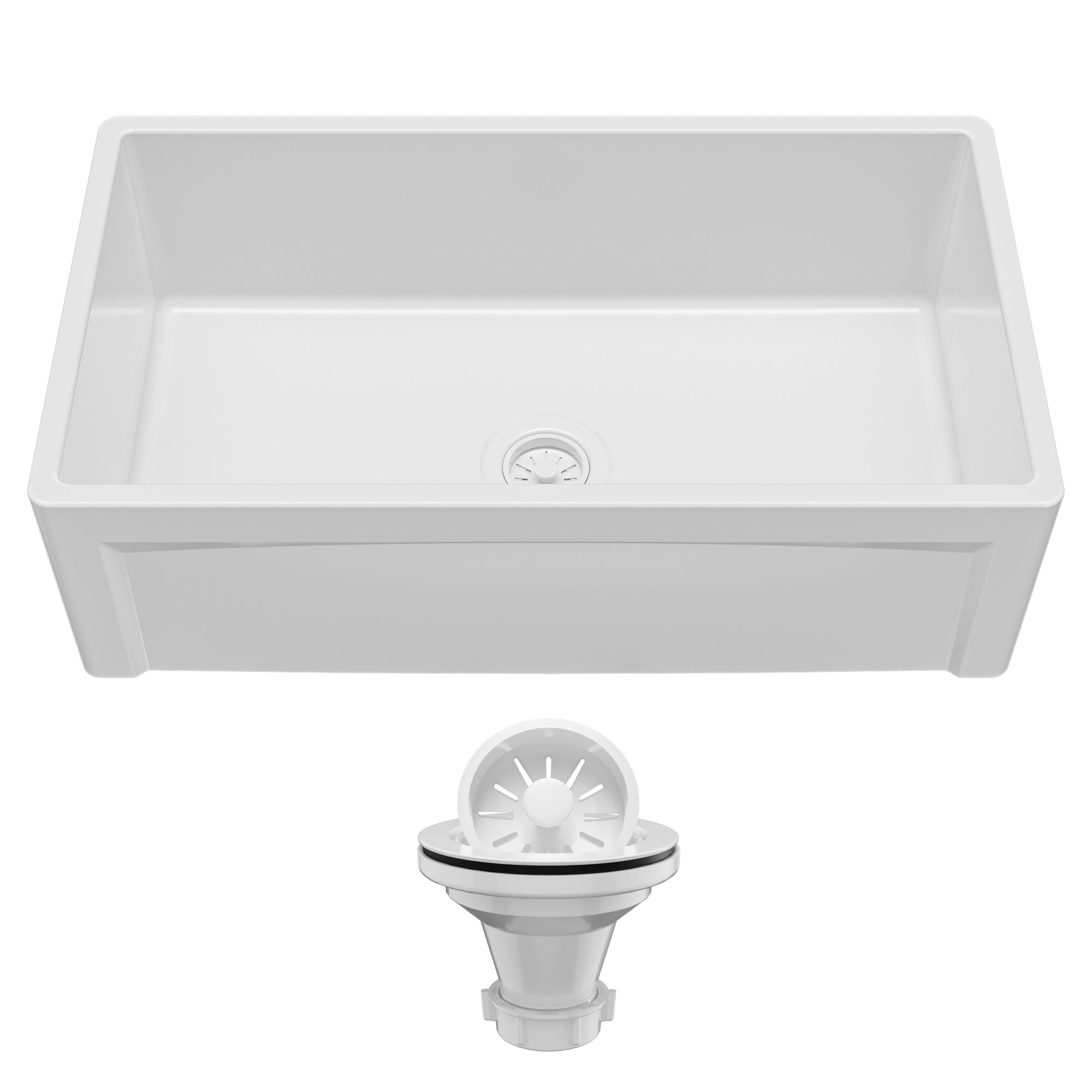Main Image of Karran Fireclay 33" Fireclay Farmhouse Sink with Accessories, White, FCP33SBWH