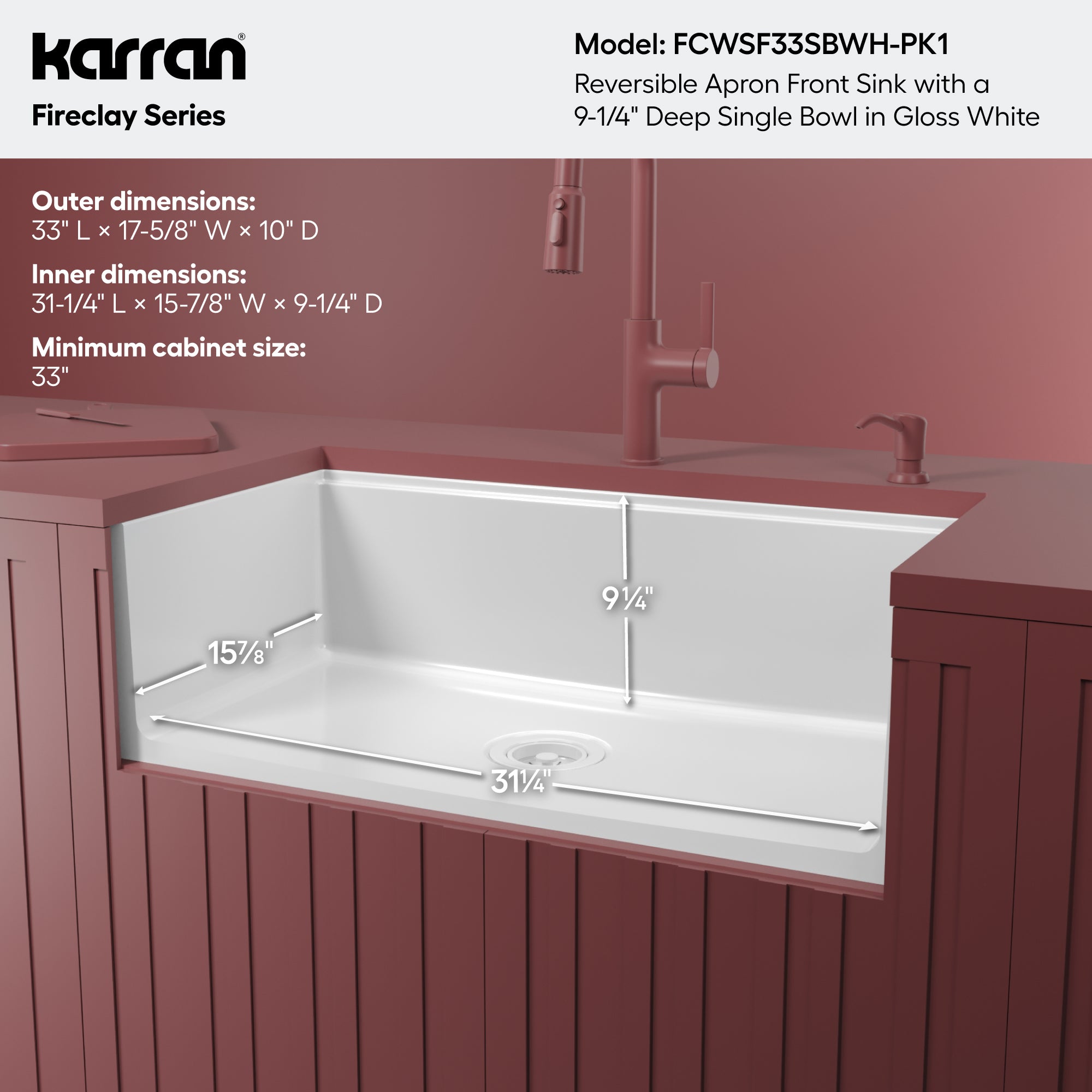 Alternative View of Karran Fireclay 33" Fireclay Workstation Farmhouse Sink with Accessories, White, FCWSF33SBWH-PK1