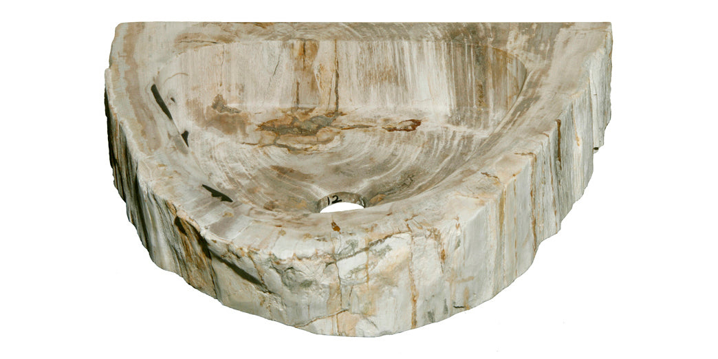 18" Petrified Wood Stone Vessel Sink, Oval, Beige, Black, Ivory, Taupe, W 18.5″ x D 14.5″ x H 4″, PEWD--#01-12