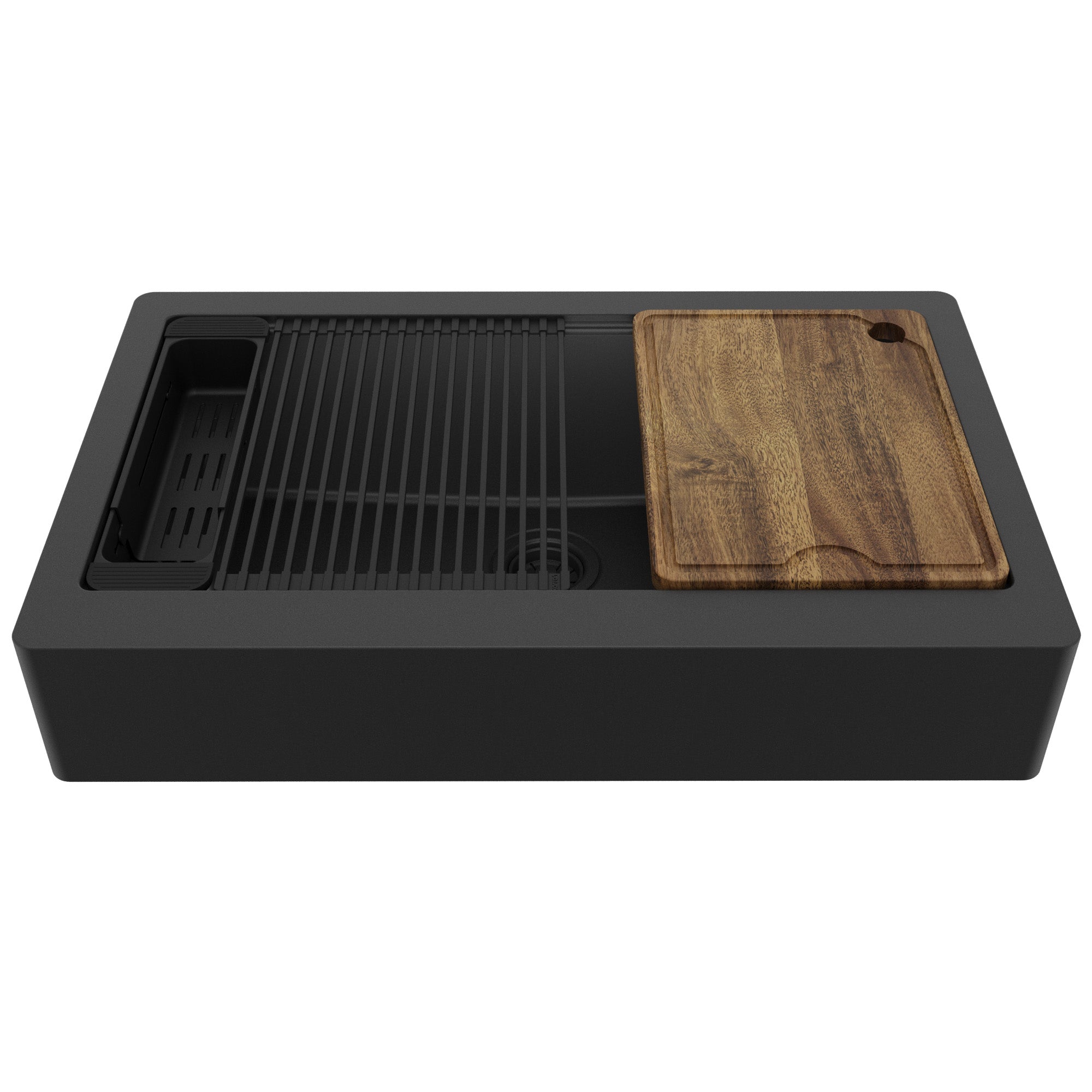 Karran 34 quartz composite retrofit workstation farmhouse sink black product image