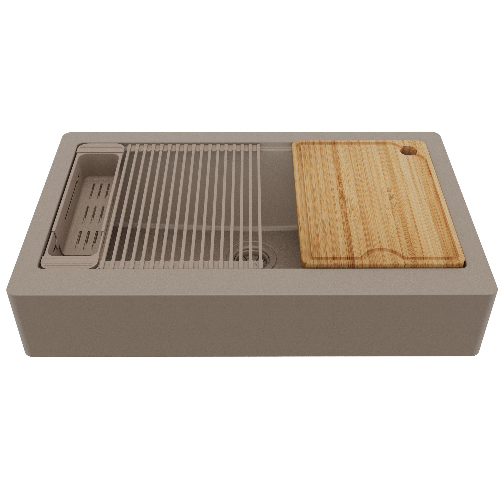 Karran 34 quartz composite retrofit workstation farmhouse sink concrete product image