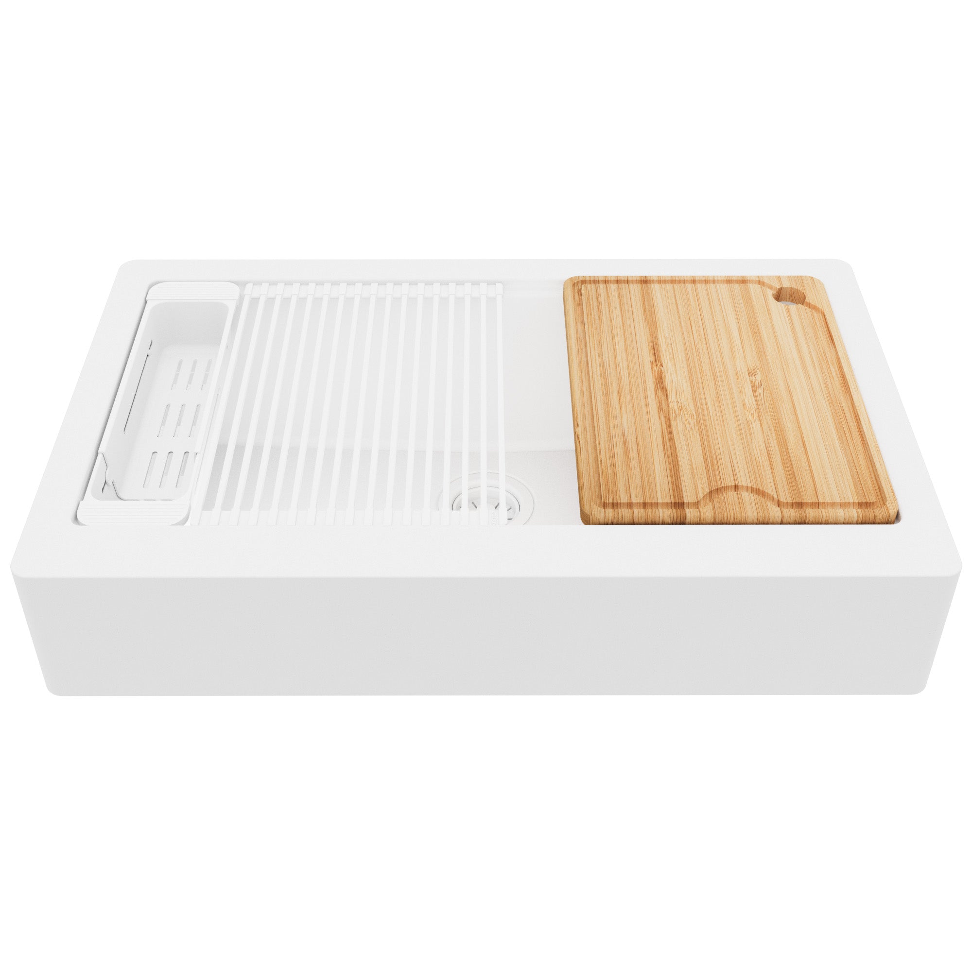 Karran 34 quartz composite retrofit workstation farmhouse sink white product image