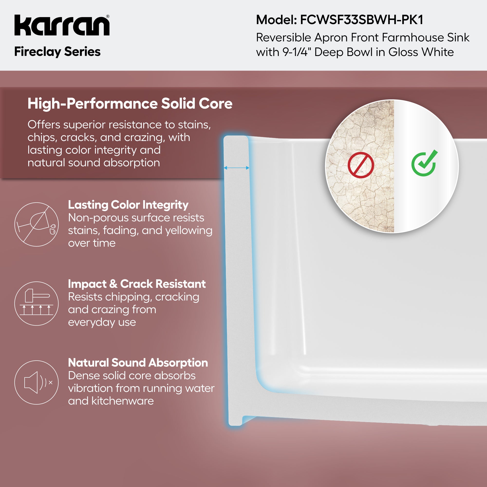 Alternative View of Karran Fireclay 33" Fireclay Workstation Farmhouse Sink with Accessories, White, FCWSF33SBWH-PK1